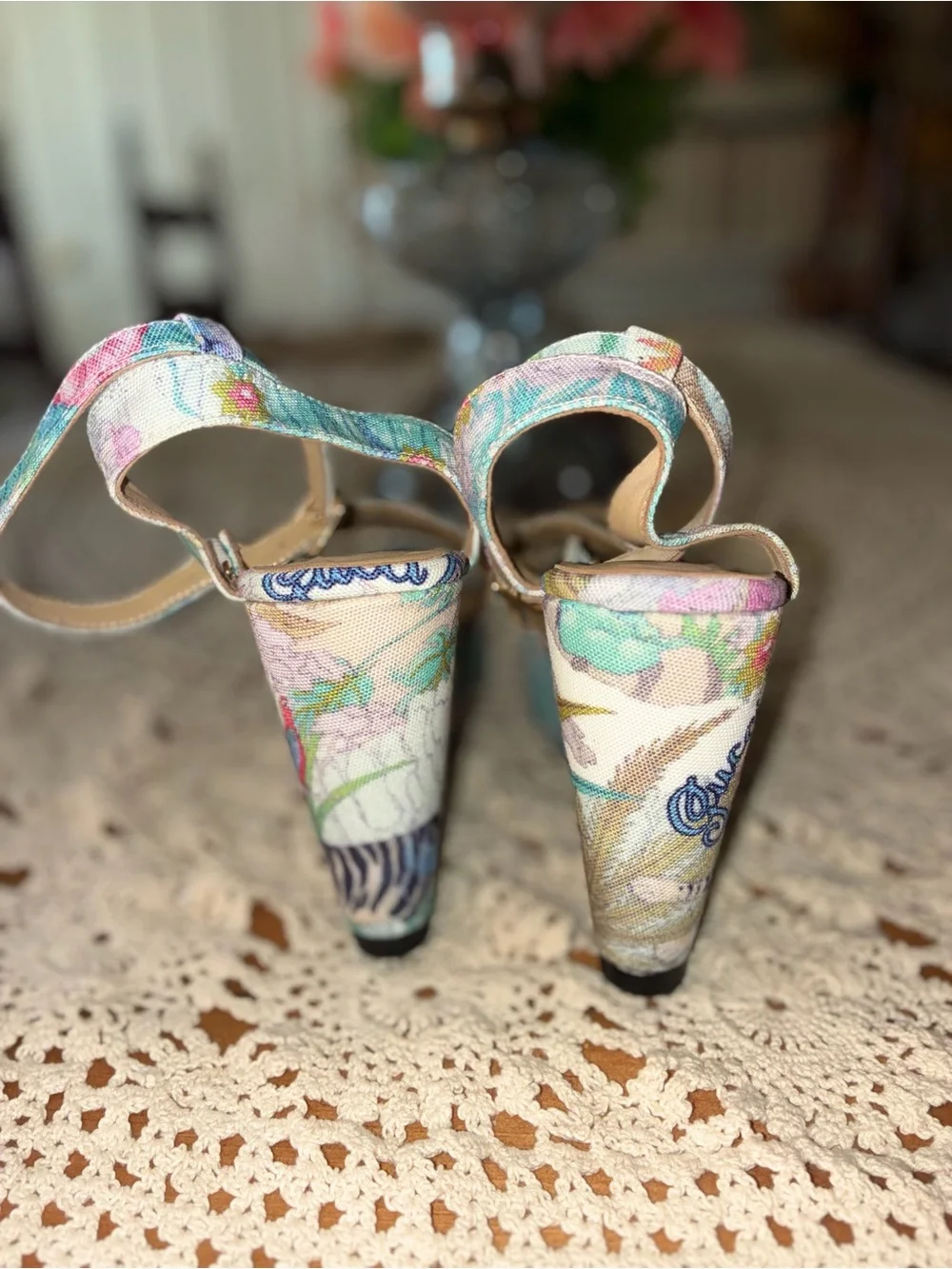 Gucci Floral Tiger Print Platform Wedges with Horsebit Detail